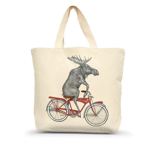 Moose Riding A Bike Large Tote Bag
