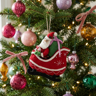 Wool Felt Santa in Sleigh Ornament