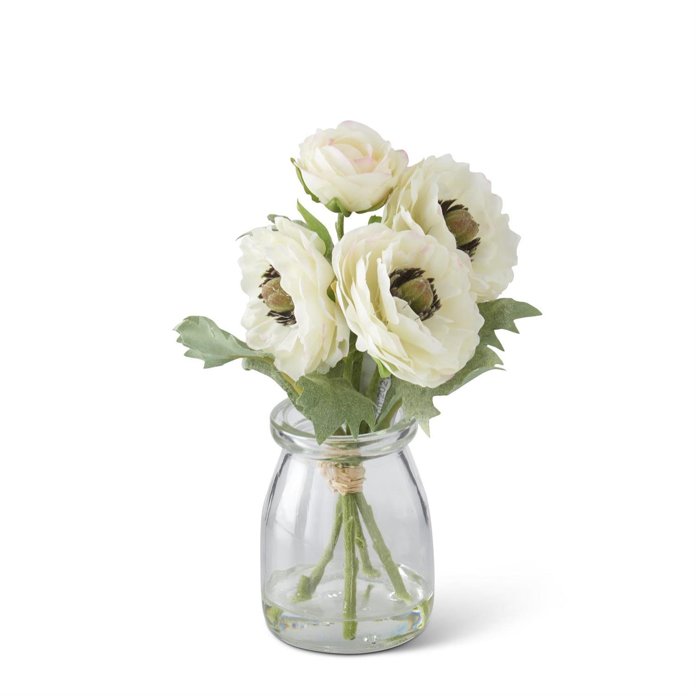 6.75" White Ranunculus in Glass Vase w/Faux Water