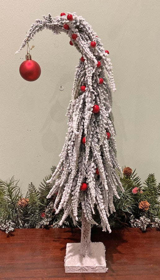 Snow Tiered Droopy Tree with Red Berries - Choose Size