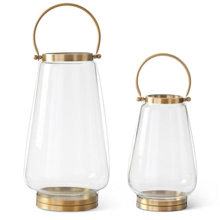 Glass Lanterns with Antique Gold Metal Frame - Choose Size