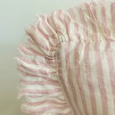 Pure French Linen Frayed Edge Ruffle Pillow Cover - Pink