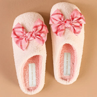 Fuzzy Festive Plaid Bow Slippers