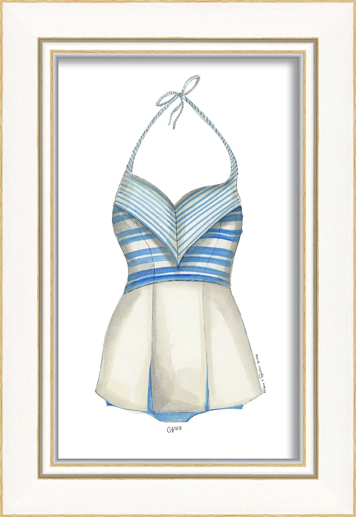 Framed Vintage Style Blue Stripe Bathing Suit Artwork