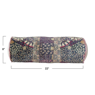 22" Velvet Botanical Print Bolster Pillow