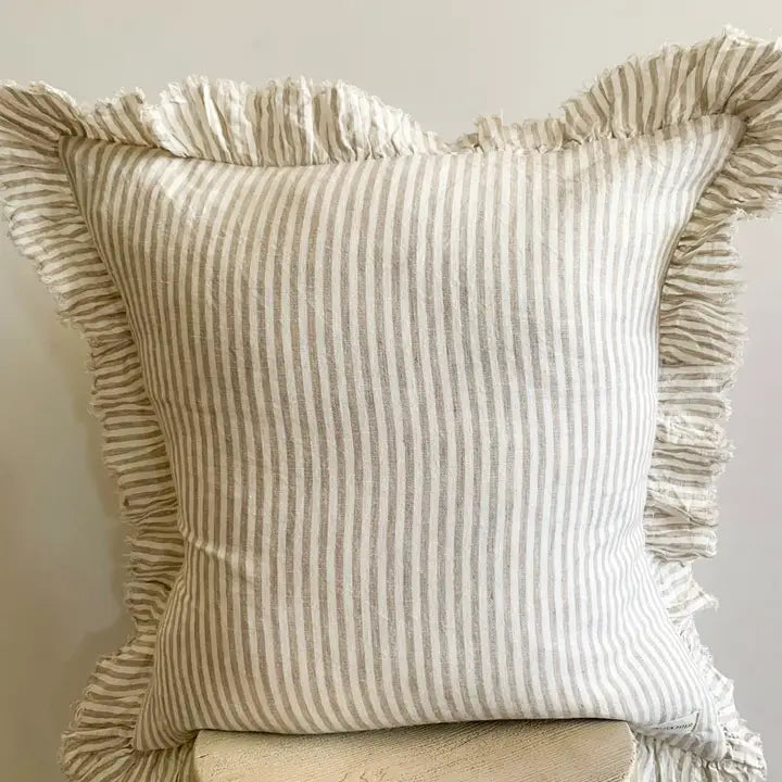 Pure French Linen Frayed Edge Ruffle Pillow Cover - Natural - More Coming Soon