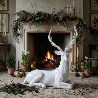 48" White Resin Laying Deer
