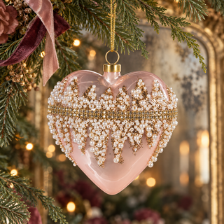 Beaded Glass Heart Ornament - Choose Color