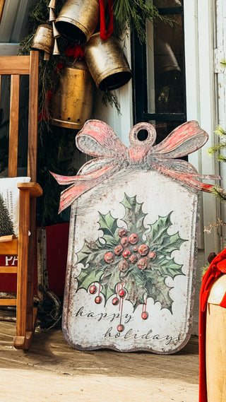 35.75" Vintage Style Metal Happy Holidays Gift Tag Metal Sign