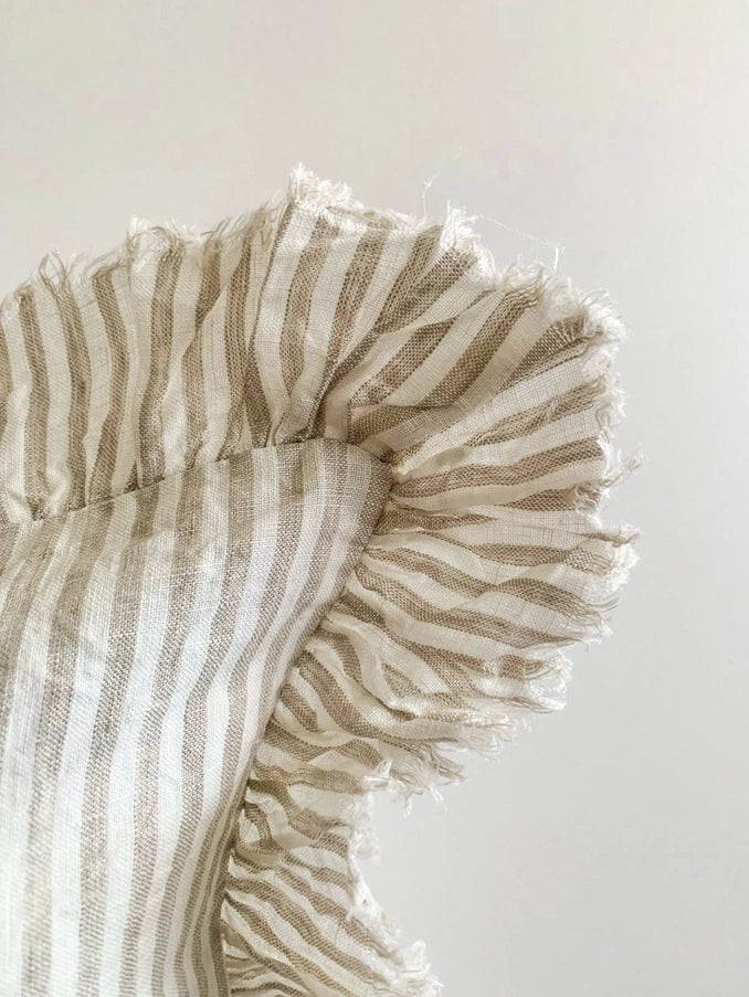 Pure French Linen Frayed Edge Ruffle Pillow Cover - Natural - More Coming Soon