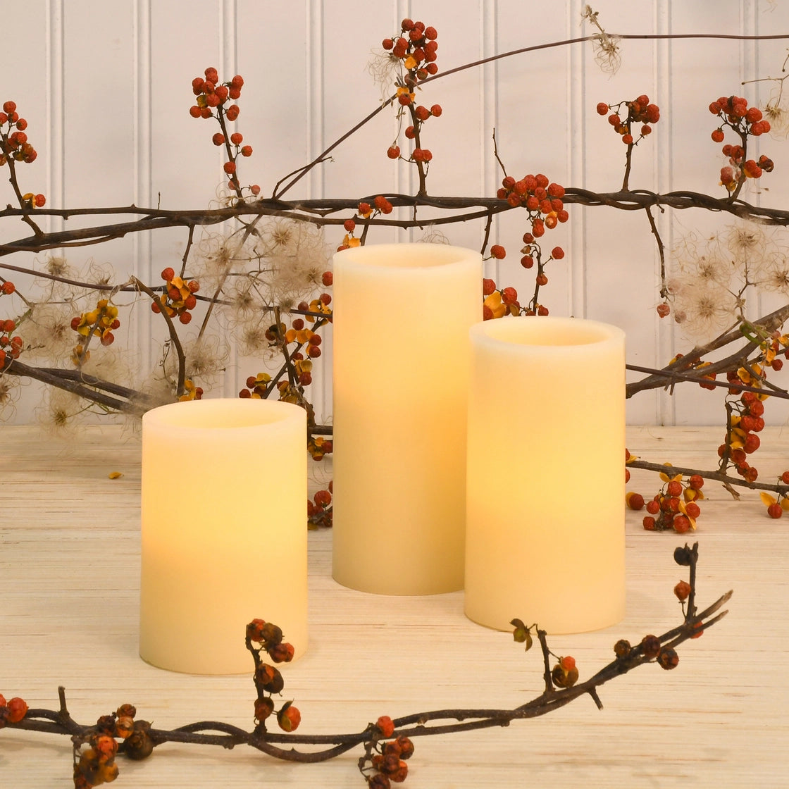 Set of 3 Flameless Wax Pillar Candles