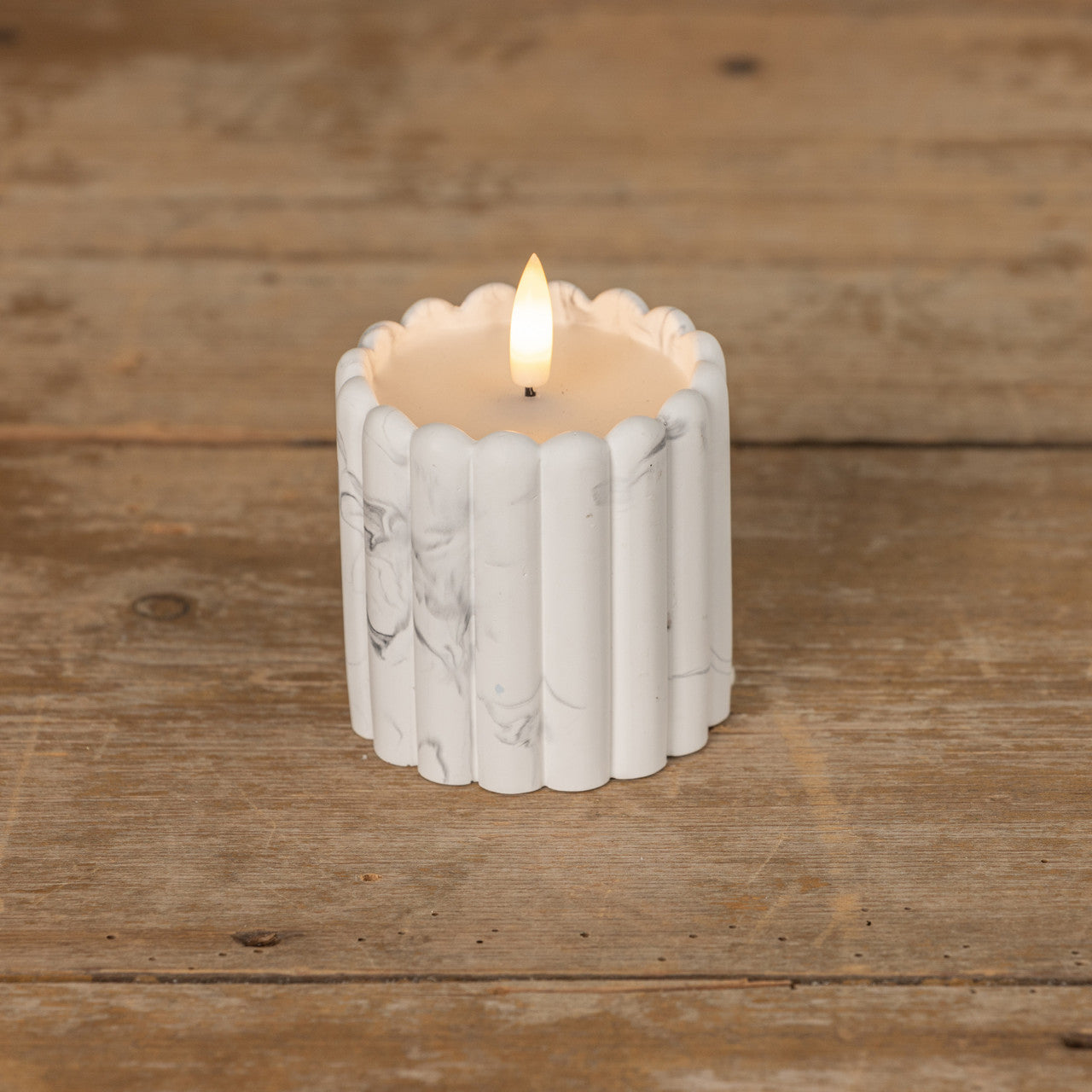 3" Marbled Cement Column  Flameless Wax 3D Candle