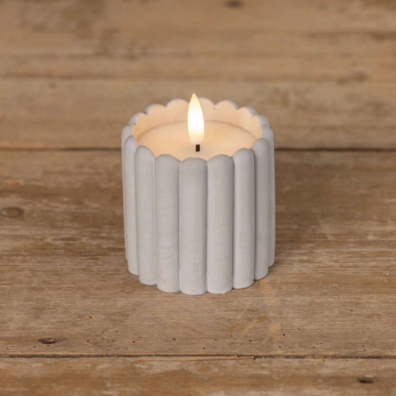 3" Grey Cement Column Flameless Wax 3D Candle