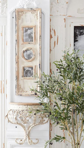 39.5" Antiqued Whitewashed Panel Triple Photo Frame