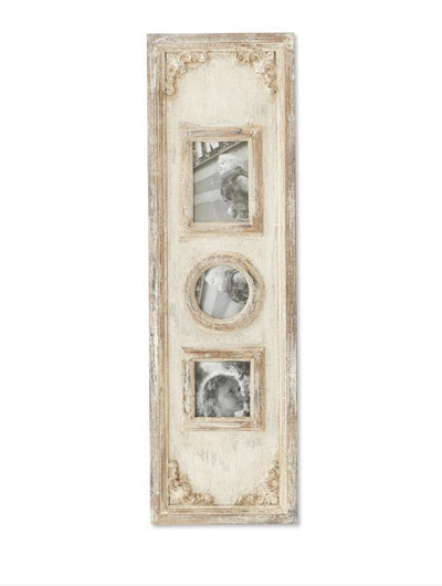 39.5" Antiqued Whitewashed Panel Triple Photo Frame