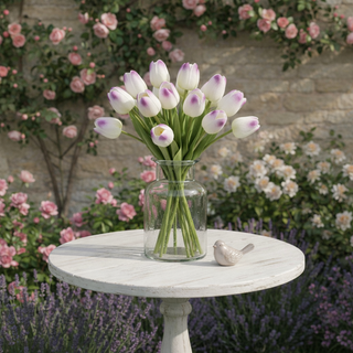 12 Piece Real Touch Tulips Bundle - White & Purple