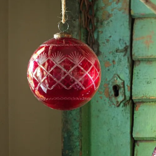 5" Christmas Red Glass Etched Ornament - Choose Style