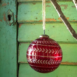 5" Christmas Red Glass Etched Ornament - Choose Style
