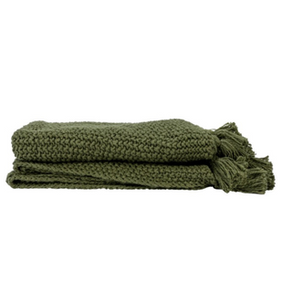 Olive Green Cotton Knit Throw