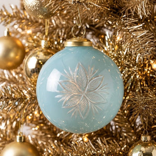 Translucent Light Blue Etched Glass Ornament