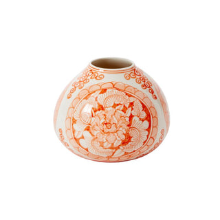 The Hand Painted Coral Chinoiserie Vase - Bulb Shaped