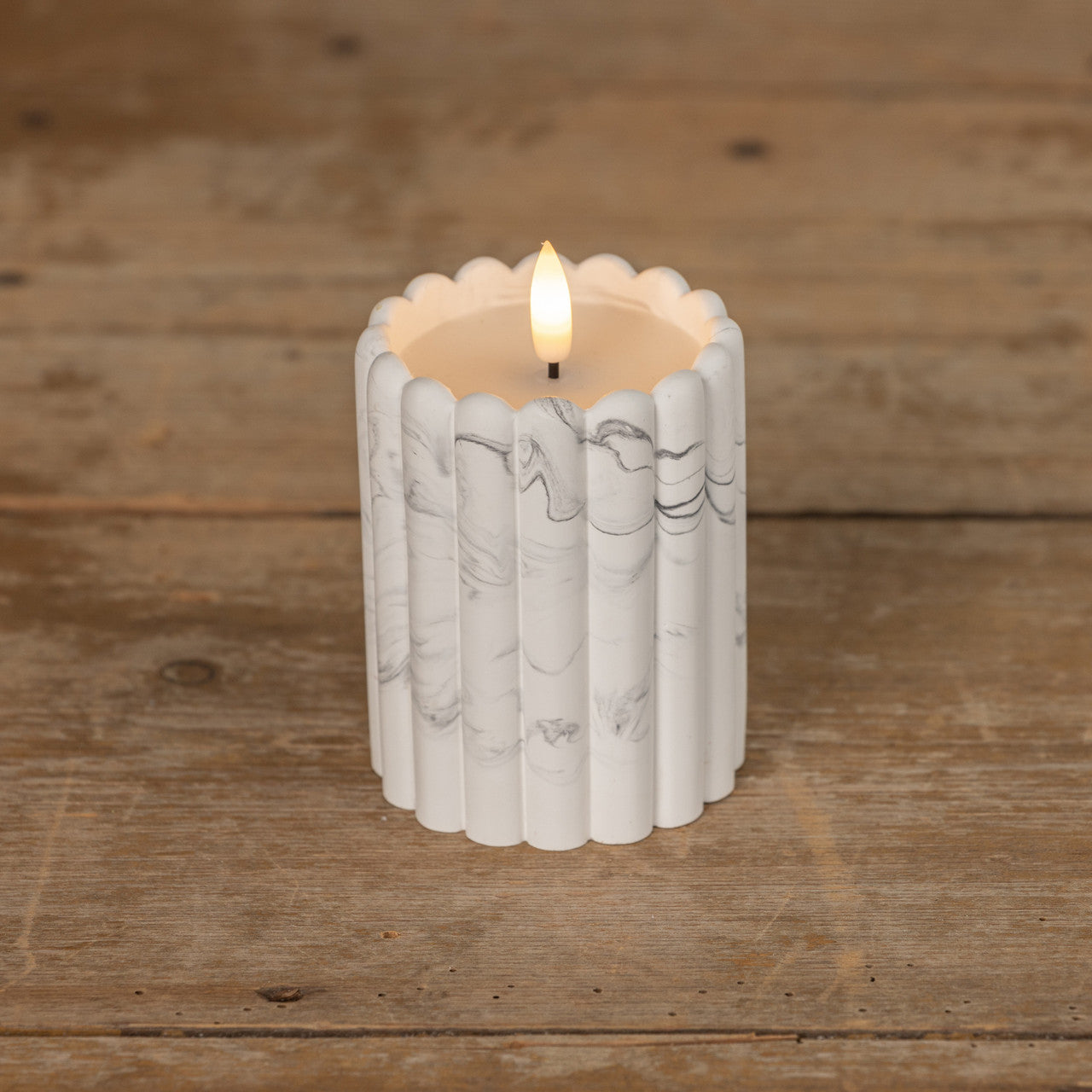 4" Marbled Cement Column  Flameless Wax 3D Candle