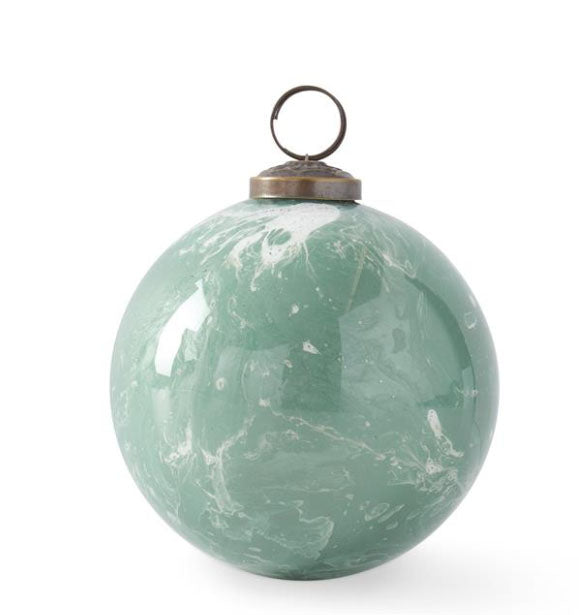 4" Sage Green & White Marbled Glass Ornament