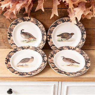 Set of 4 Stoneware Quail Plates - 9"