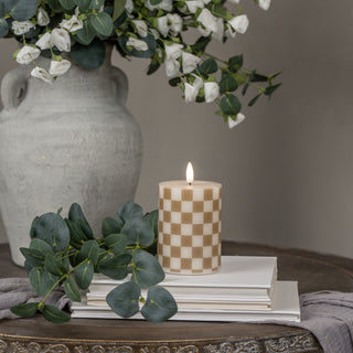 4" Taupe Checked 3D Flame Pilar Candle