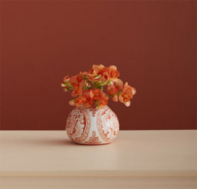 The Hand Painted Coral Chinoiserie Vase - Bulb Shaped