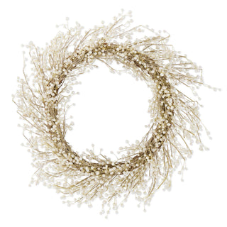 30" White Pearl & Gold Glitter Wreath