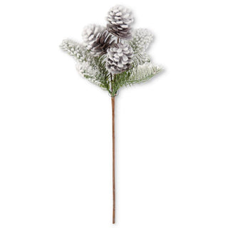 16" Flocked Fir Pine & Pinecone Stem