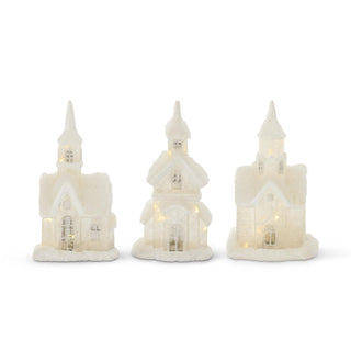 LED Glittered Frosted Glass Houses with Snow & Timers - Choose Style