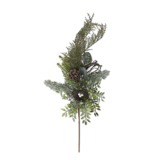 23" Glittered Nest with Mixed Pine Eucalyptus Twig & Pinecone Stem
