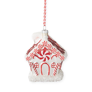Blown Glass Peppermint Candy House Ornament