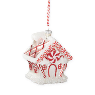 Blown Glass Peppermint Candy House Ornament