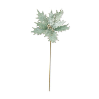 22" Sage Velvet Champagne Glittered Lined Poinsettia Stem