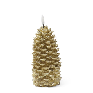 LED Gold Pinecone Flickering Flame Candle - Choose Size