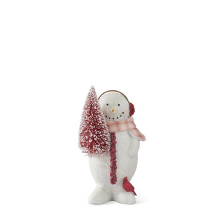 Bramble the Snowman with Red Bottle Brush Tree