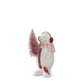 Bramble the Snowman with Red Bottle Brush Tree