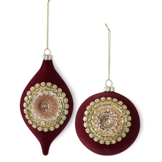 Burgundy Velvet Gold Center Reflector Ornament - Choose Style
