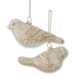 Glittered Interior Gold Hand-Painted Glass Bird Ornaments - Choose Style