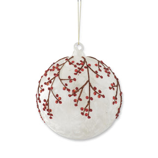 Large Frosted White & Jeweled Red Berry Glass Ornament - Choose Size