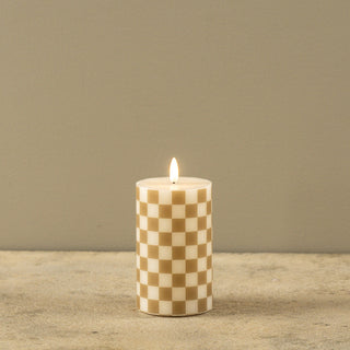 5" Taupe Checked 3D Flame Pillar Candle
