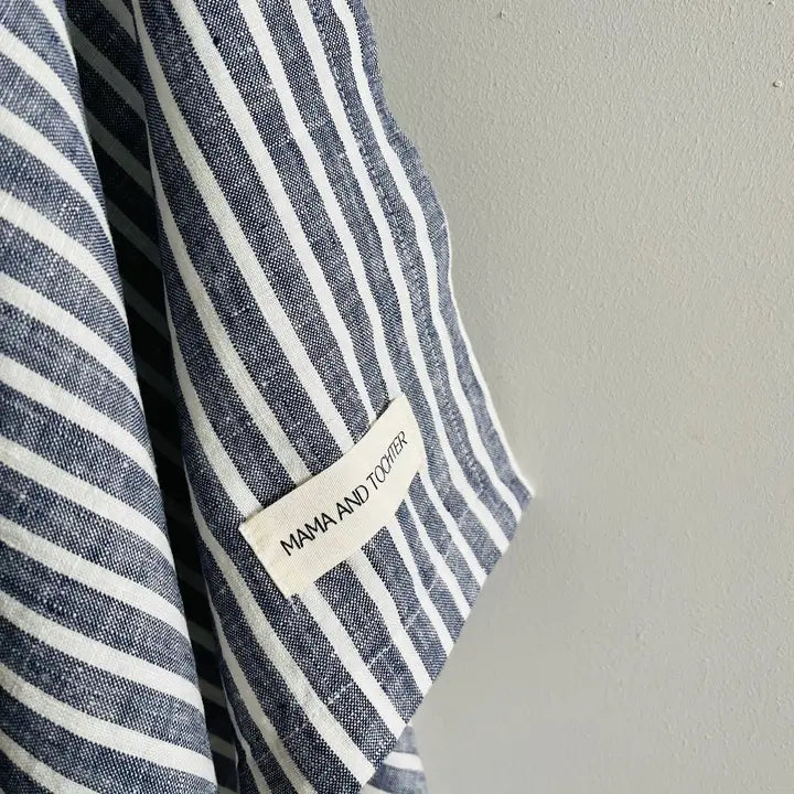 Pure French Blue Ticking Linen Tea Towel