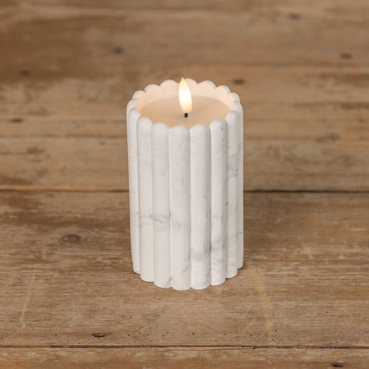 5" Marbled Cement Column  Flameless Wax 3D Candle