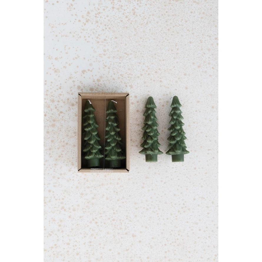 Set of 2 Tree Shaped 5" Candles Tapers - Evergreen