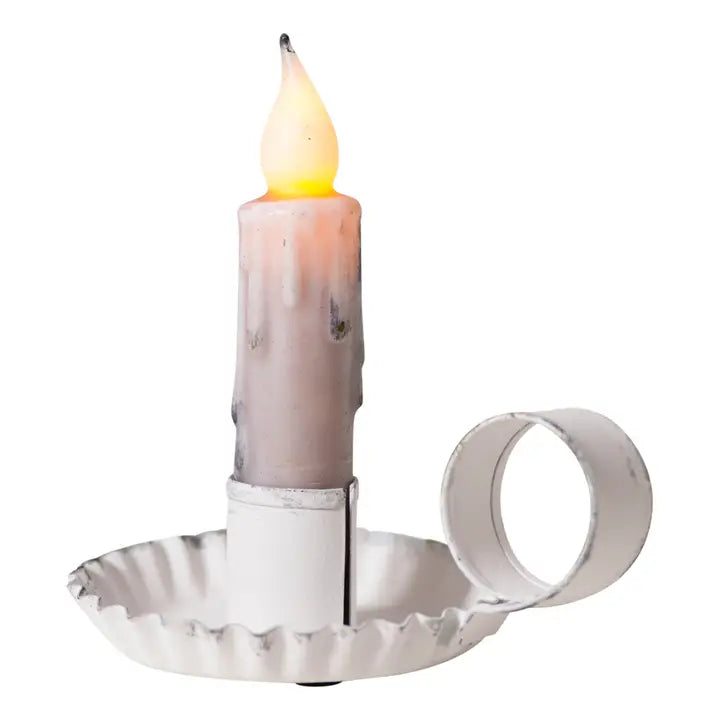 Rustic White Chamberstick Candleholder