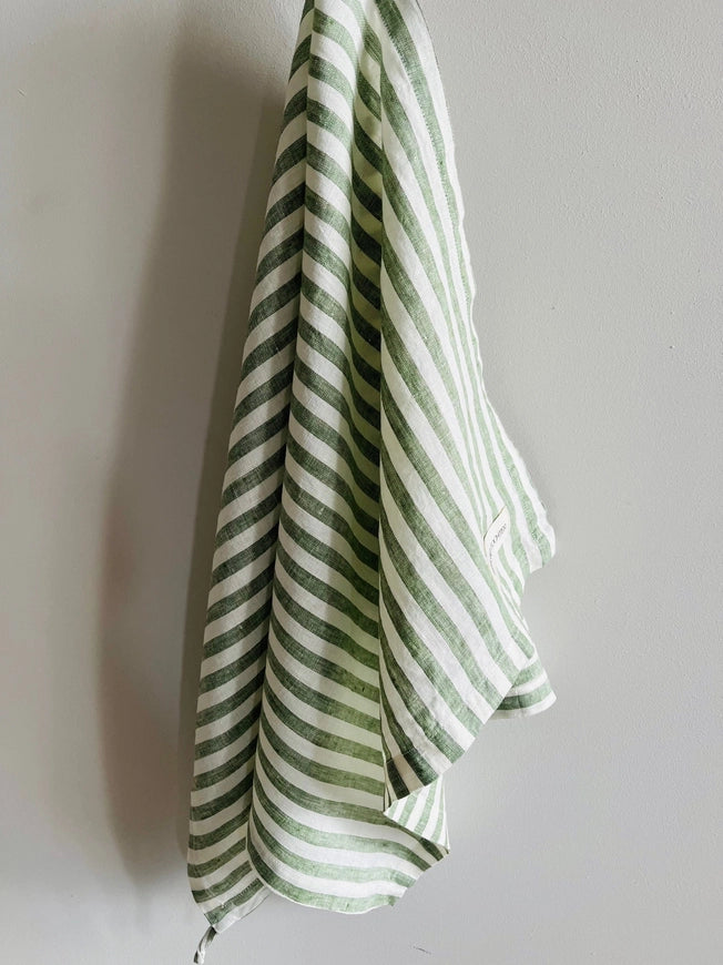 Pure French Celtic Green Stripe Linen Tea Towel