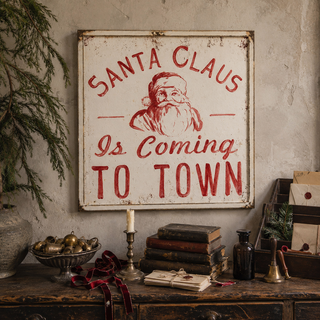 24" Red and White Santa Claus Is Coming to Town Sign